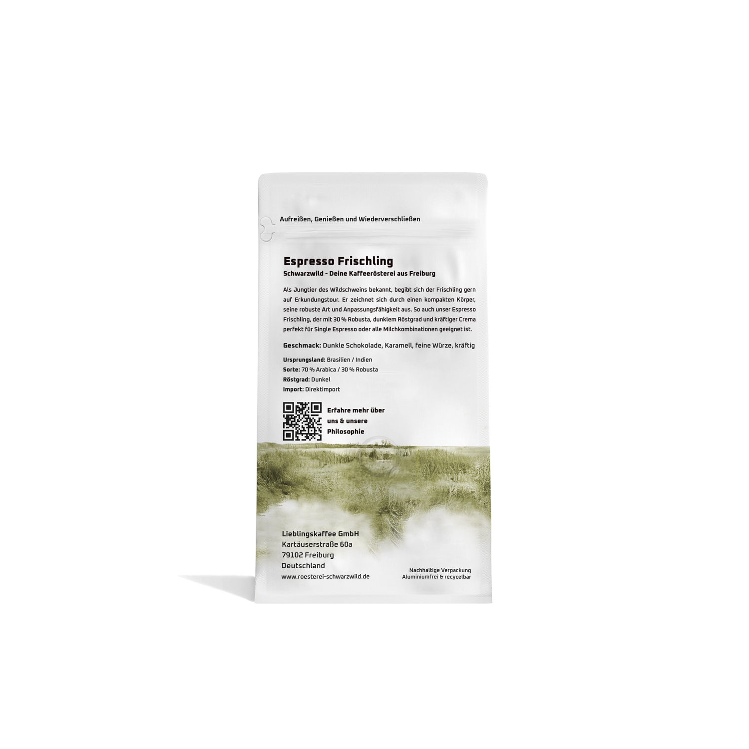 Espresso Frischling Schwarzwild Kaffeeroesterei Freiburg 350g Rueckseite