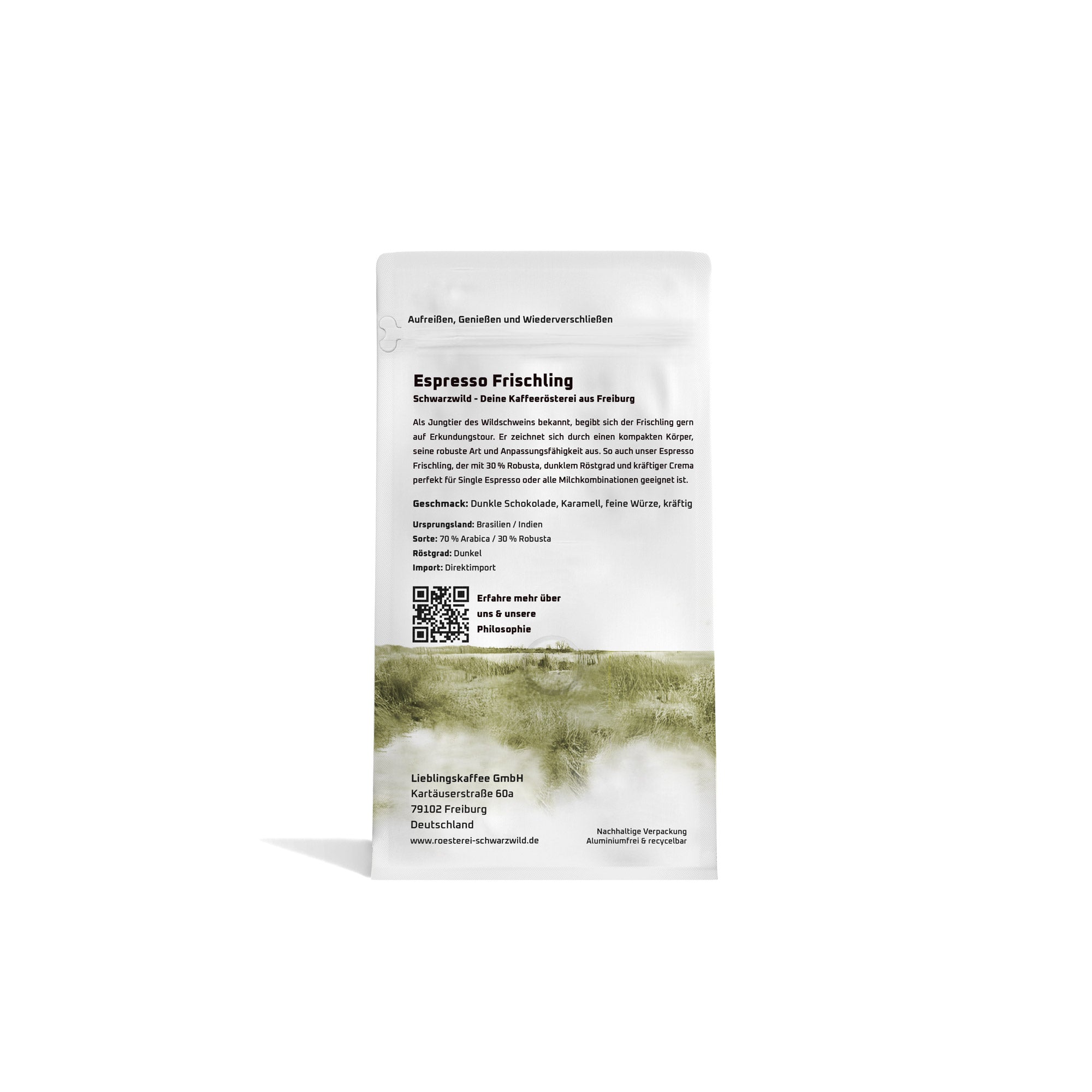 Espresso Frischling Schwarzwild Kaffeeroesterei Freiburg 350g Rueckseite