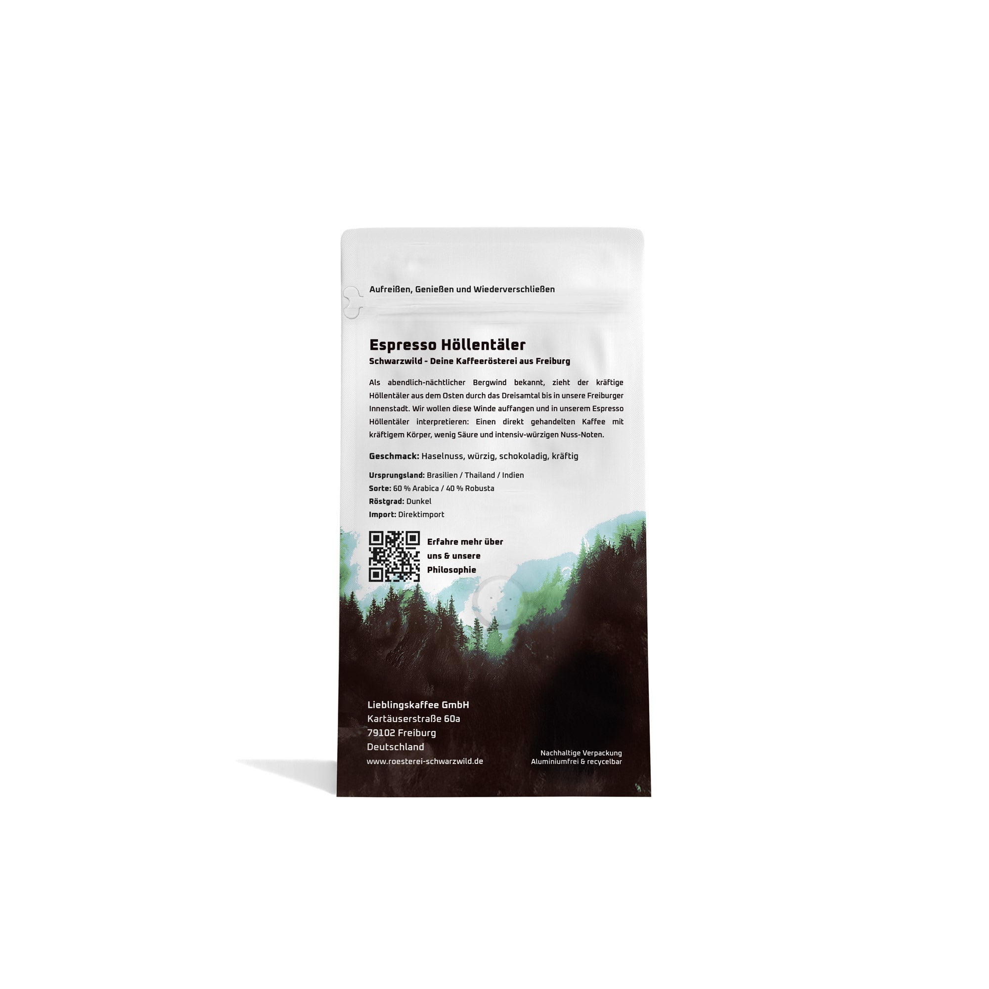 Espresso Hoellentaeler Schwarzwild Kaffeeroesterei 350g Rueckseite