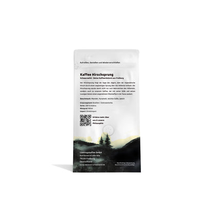 Kaffee Hirschsprung Schwarzwild Kaffeeroesterei Freiburg 350g Rueckseite
