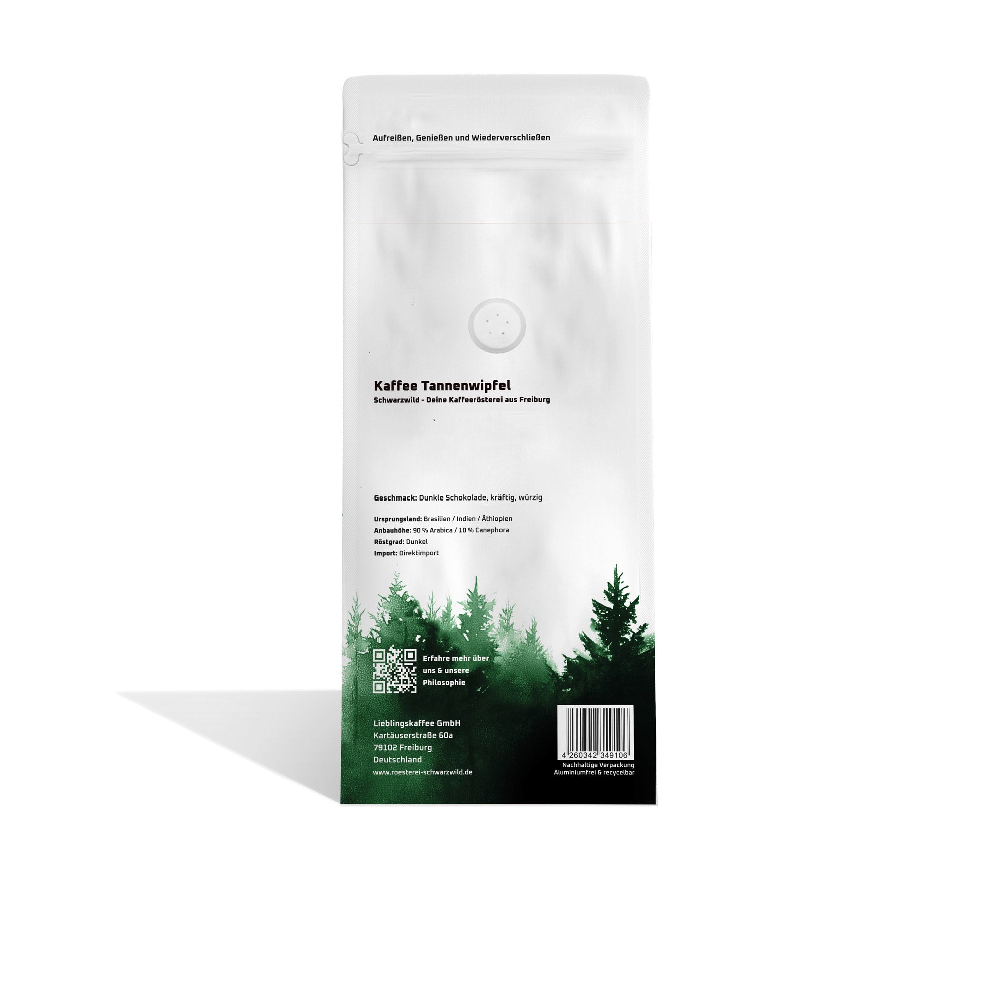 Tannenwipfel Kaffee-Blend Schwarzwild Kaffeeroesterei Freiburg 1000g rueckseite